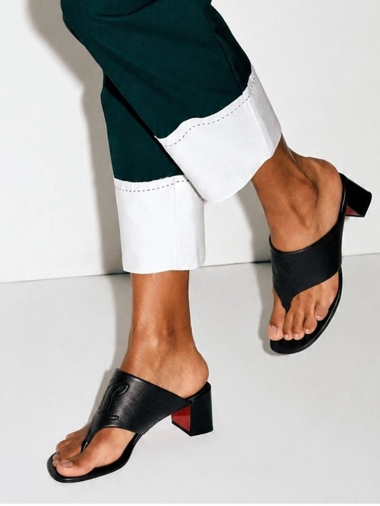 Christian Louboutin Shoes - CHRISTIAN LOUBOUTIN CL TONGAMULE SANDALS LOGO BLACK CROC LEATHER SZ 38.5 NEW